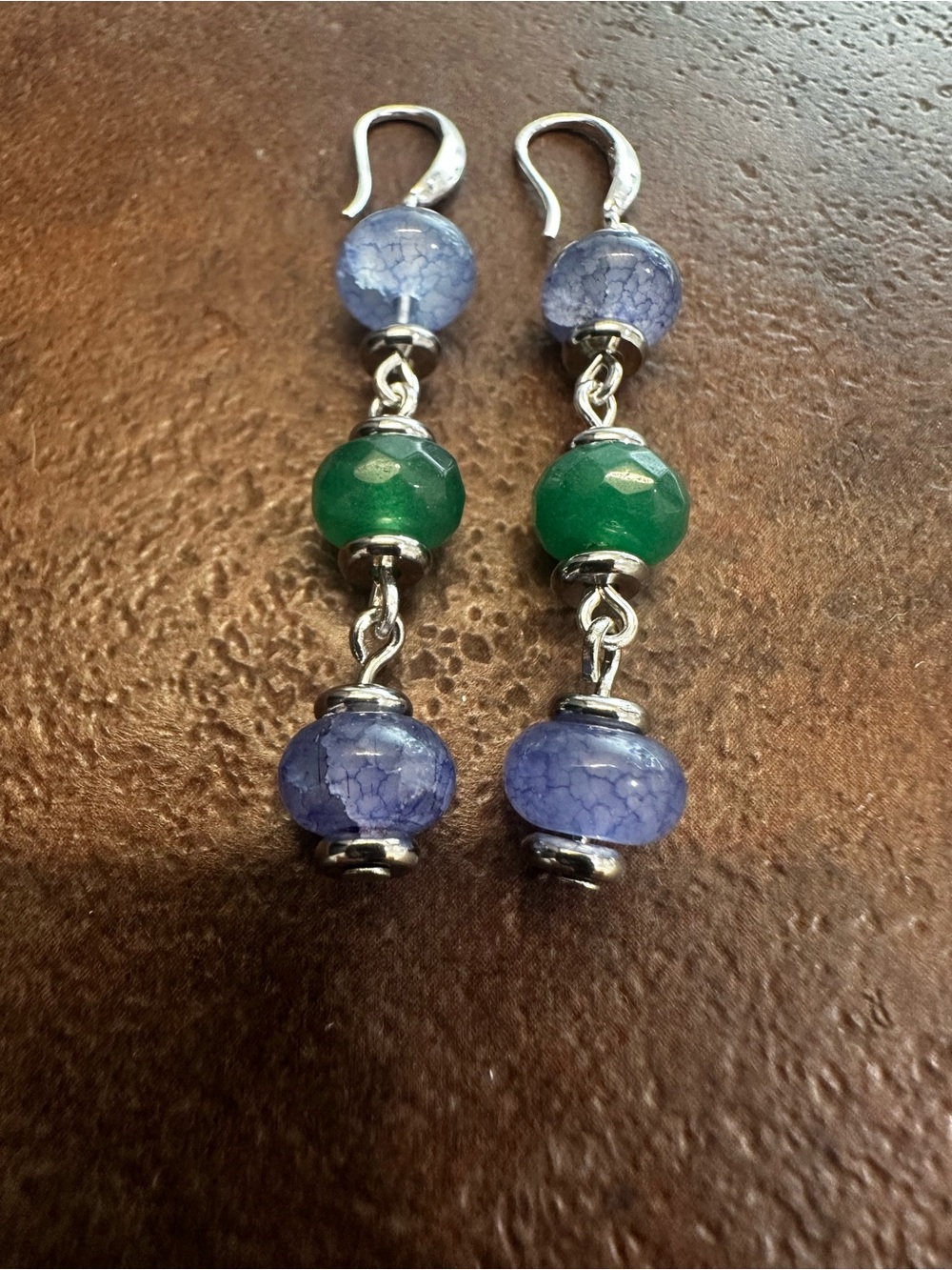 Handcrafted Purple and Green Bead Drop Earrings - Women Jewelry